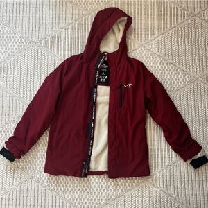 Hollister Men’s Size S Faux Fur Lines Red Winter Coat